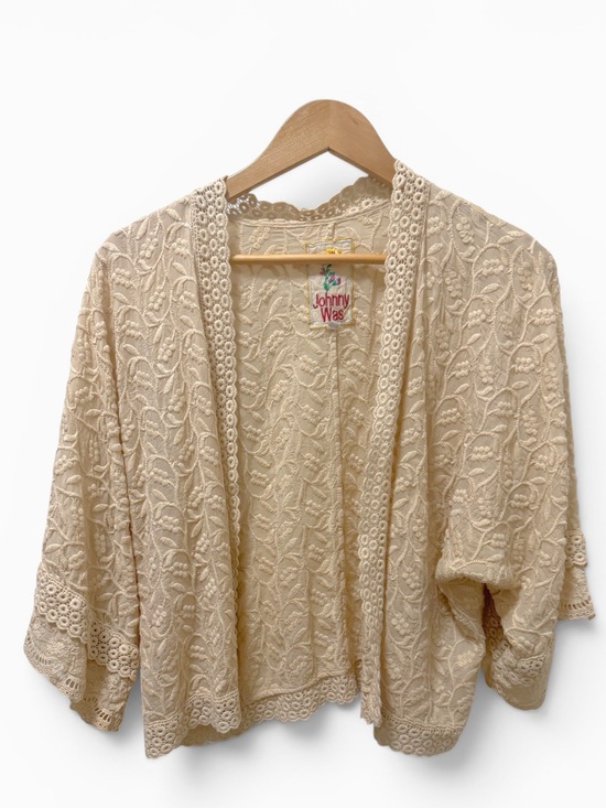 Johnny Was Sweaters - Johnny Was Embroidered Bohemian Lace Crochet Kimono Cardigan Sz S